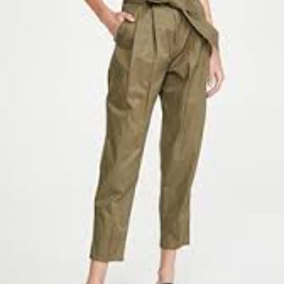 Cartonnier Tan Trousers Pleated Front High-Rise Tie Waist Tapered Leg Crop Pants - Picture 3 of 15